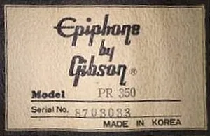epiphone label korea 1987